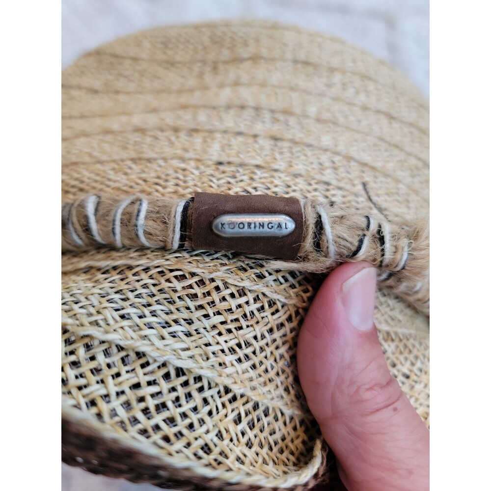 Men's KOORINGAL Straw Fedora Hat One Size Brown Beige - Picture 8 of 8